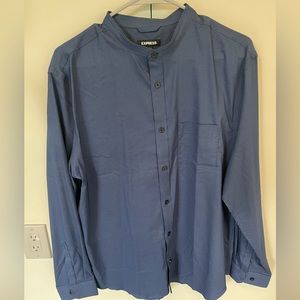 Express - Mock-Neck Button Down - L - Navy Blue